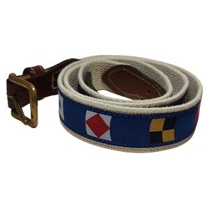 Leather Web Belt Mens Size‎ 44 Sailing Flags Theme Gold Tone Buckle Nautical